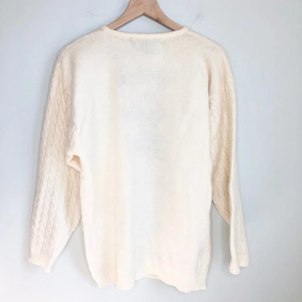 Stunning Vintage Cable Knit Lambs Wool & Angora Blend Nordic Fair Isle Sweater - Picture 2 of 6